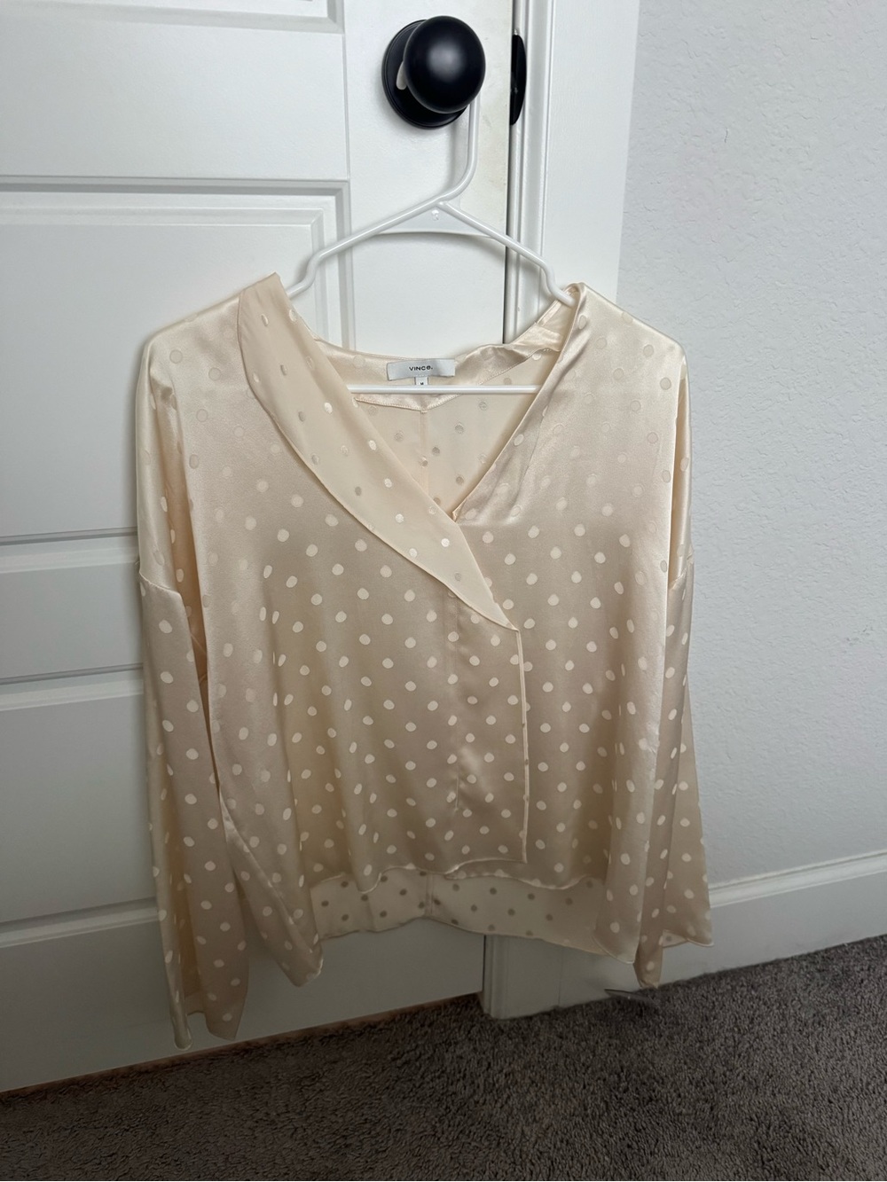 Vince Cream Polka Dot Silk V-Neck Blouse